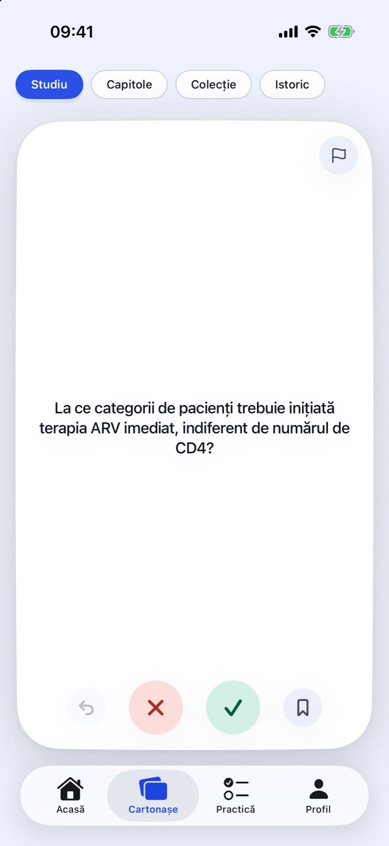 Un cartonaș din Medicoo, cu întrebarea pe față și răspunsul pe spate